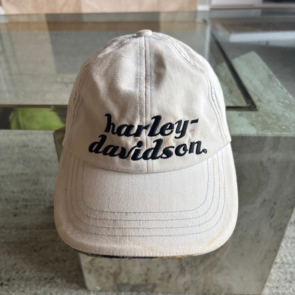 Harley-Davidson Baseball Cap Womens OSFM Cream Plaid Good Used Condition Hat